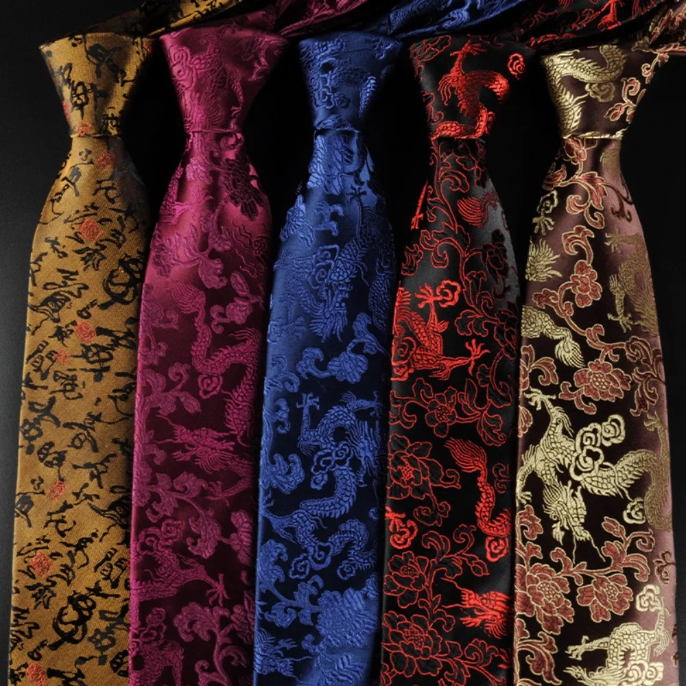 

Изысканный галстук с китайским узором дракона, регулируемый, жаккардовый, шелковый, ручной работы, мягкий, мужской, для свадьбы