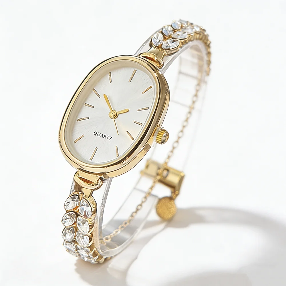 

Модные женские кварцевые часы с овальным циферблатом, роскошные золотые часы с бриллиантами, элегантные женские наручные часы для платья