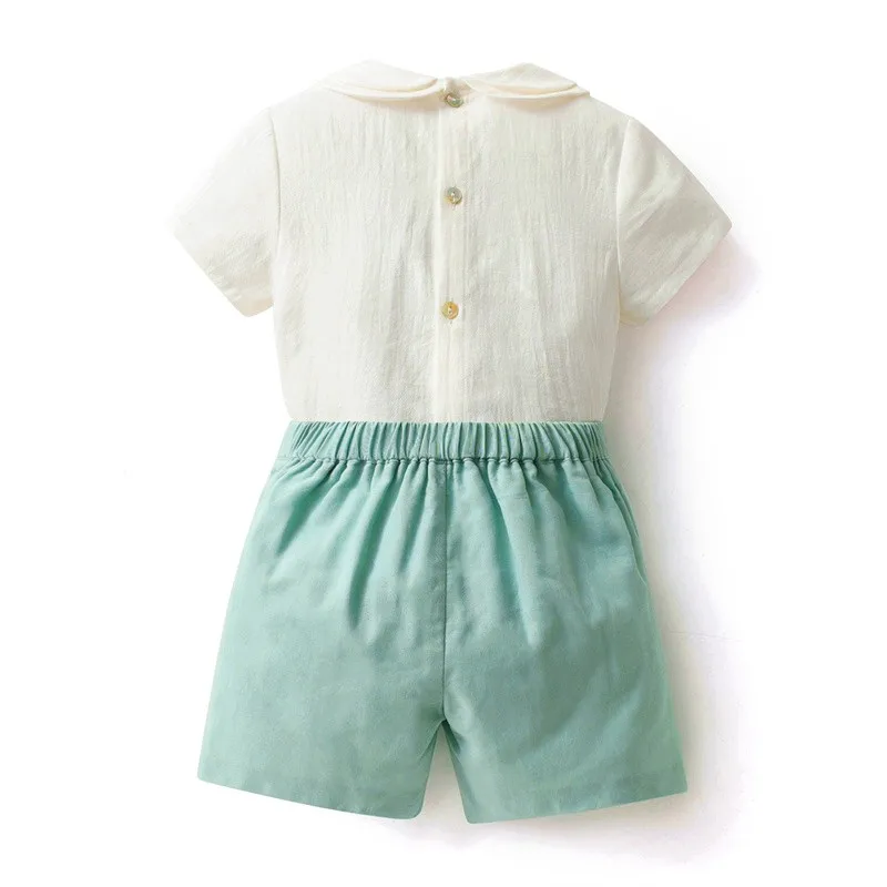 Baby Boy Two Pieces Clothes Set Children Spanish Clothes Sets Toddler White Shirt+Green Shorts Boutique Summer Suit Clothing