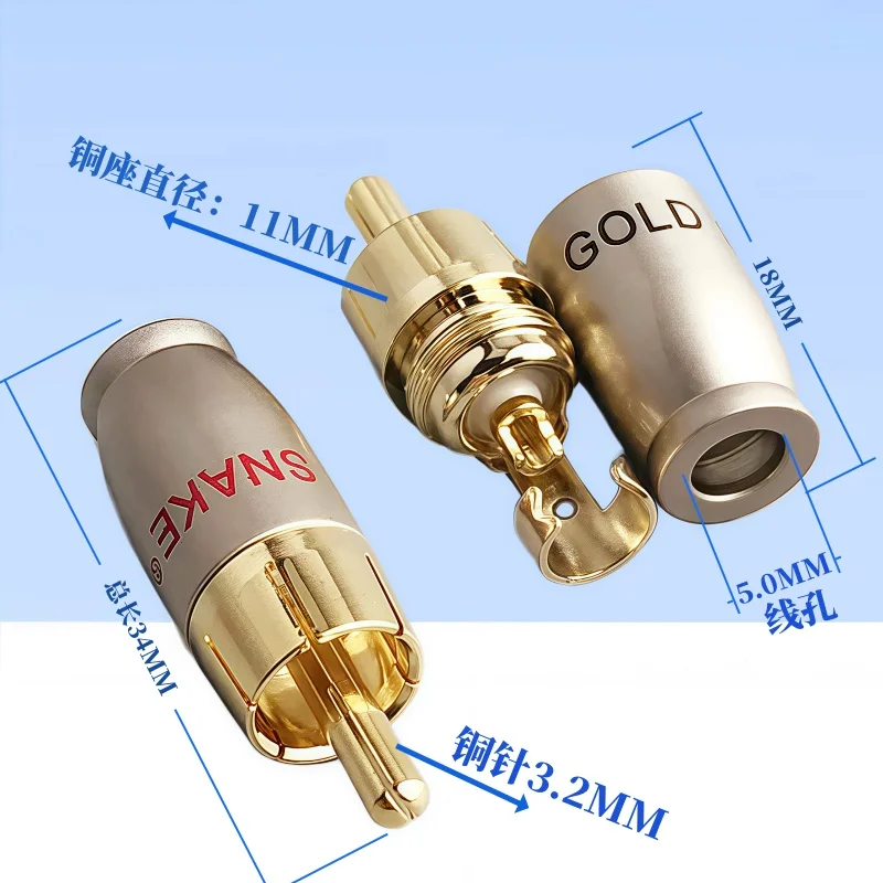 High Quality Copper End Metal Male Female Gold Cable Rca Connector for Car Audio/video Rca Plug 24K
