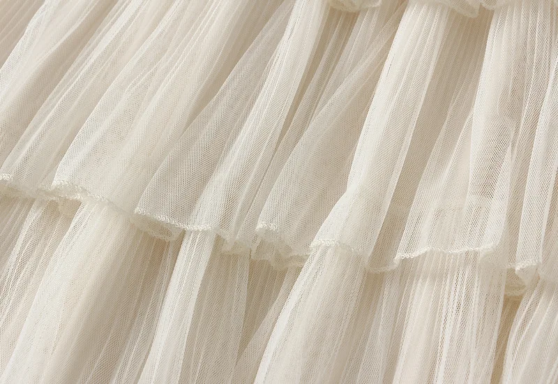 New Summer Korean Mesh Half Body MIDI Skirt Spring and Autumn Super Fairy Layered Cake Skirt Women's Knee Long Beach Skirt