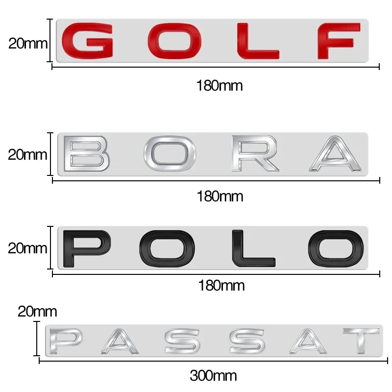 Metal Car Rear Trunk Emblem 3D Letter Sticker Decals for VOLKSWAGEN GOLF POLO BORA PASSAT Logo Jetta Beetle Tiguan MK7