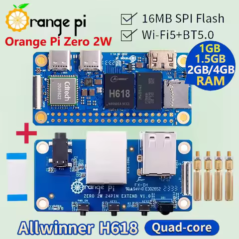 Orange Pi Zero 2W 1GB 1.5GB 2GB 4GB RAM DDR4 Mini PC and Expansion Board Allwinner H618 WiFi Bluetooth BLE SBC Single Board