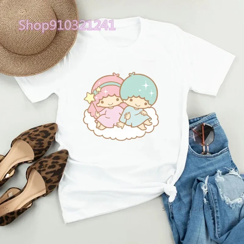 Lovely Kiki Lala T Shirts for Women Tops Summer Loose Little Twin Star Casual T Shirt Vintage Harajuku Tshirt Ladies Streetwear