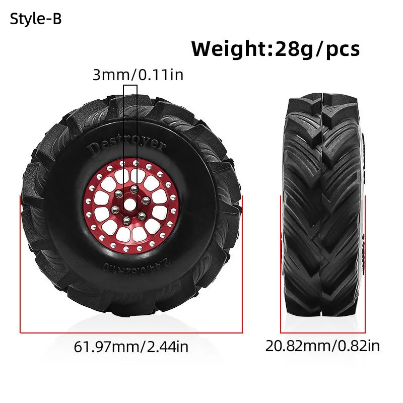 4PCS 1.0'' Metal Beadlock Wheels and Tires RC Crawler for 1/18 1/24 Traxxas TRX4M SCX24 Ascent-18 Axial AX24 FCX24 Upgrade Parts