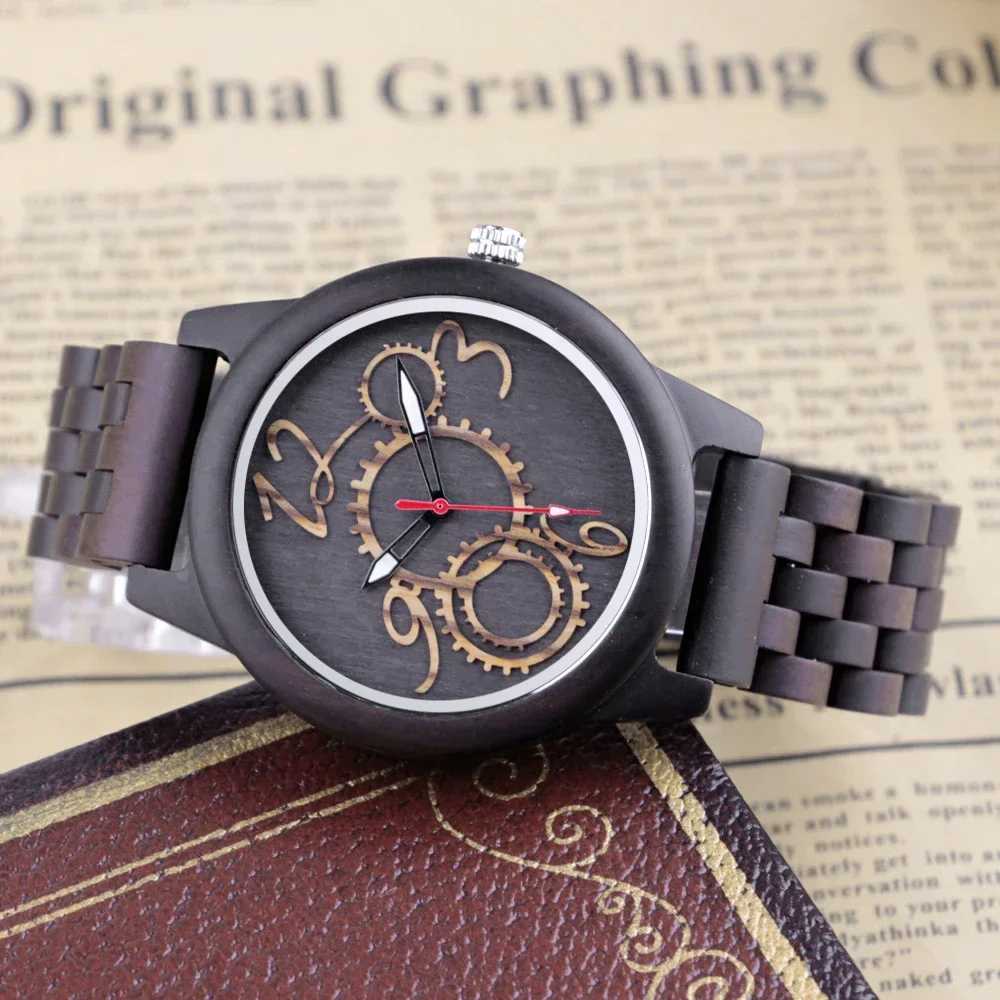 New Gear Pattern Design Wooden Quartz Men's Watch Street Casual Fashion Men's Accessory Watch