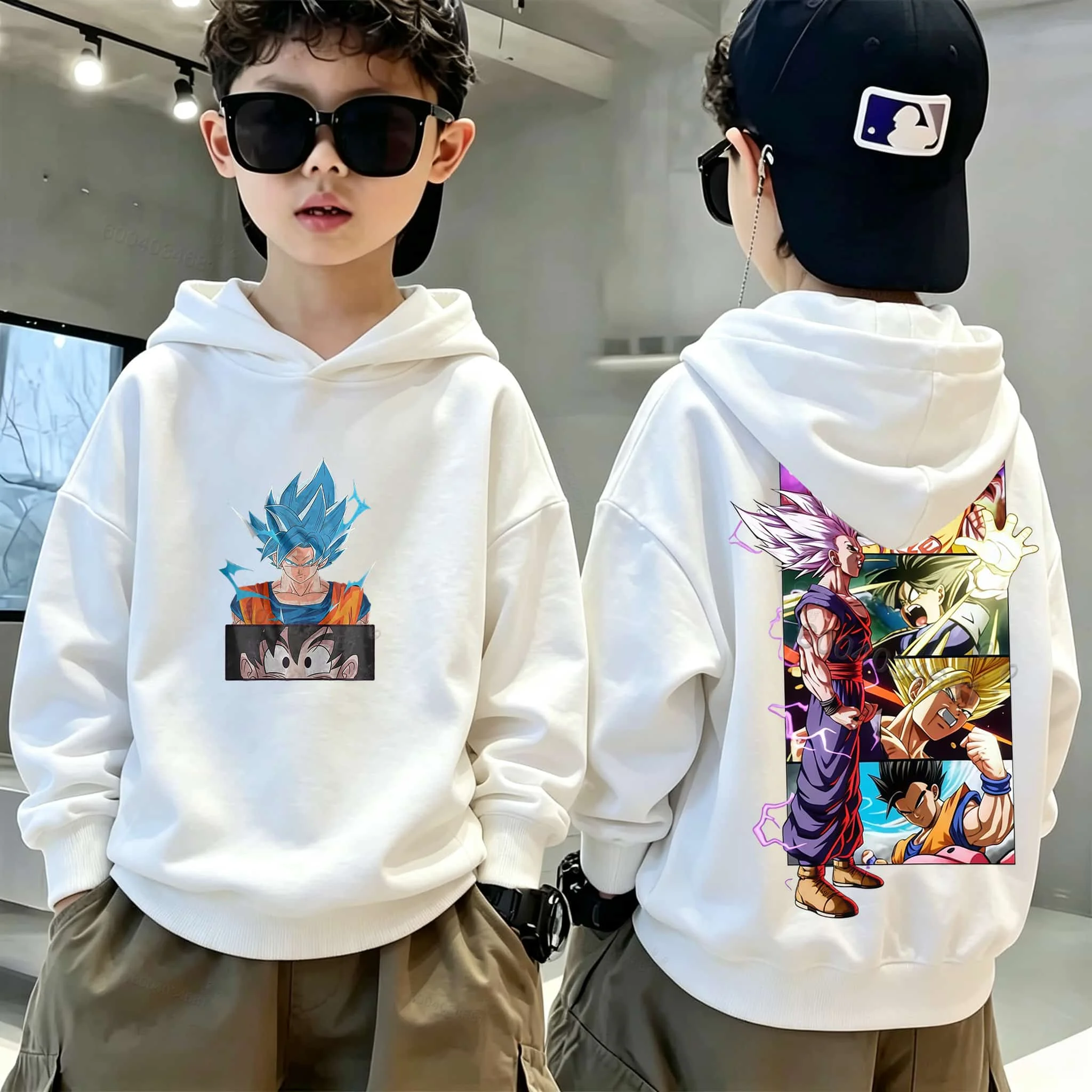 Retro Dragon Ball Charakter-Anime-Print, warmer Winter- und Herbst-Kapuzenpullover für Jungen und Mädchen, Kinder-Kapuzenpullover