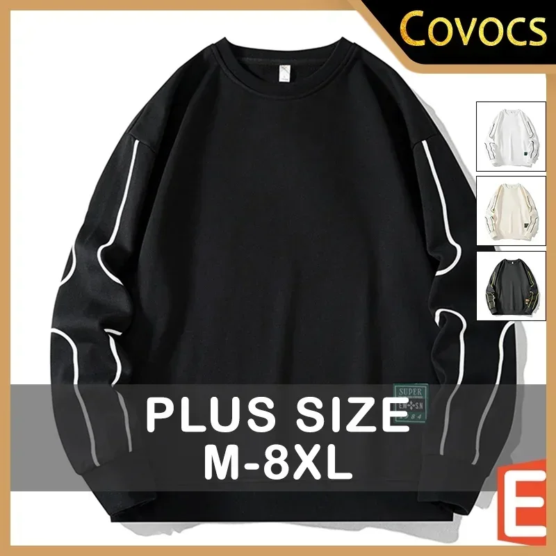 Oversized Sweater Autumn And Winter Long-Sleeved Simple Round Neck Top 6xl, 7xl, 8xl Sweatshirts For Men