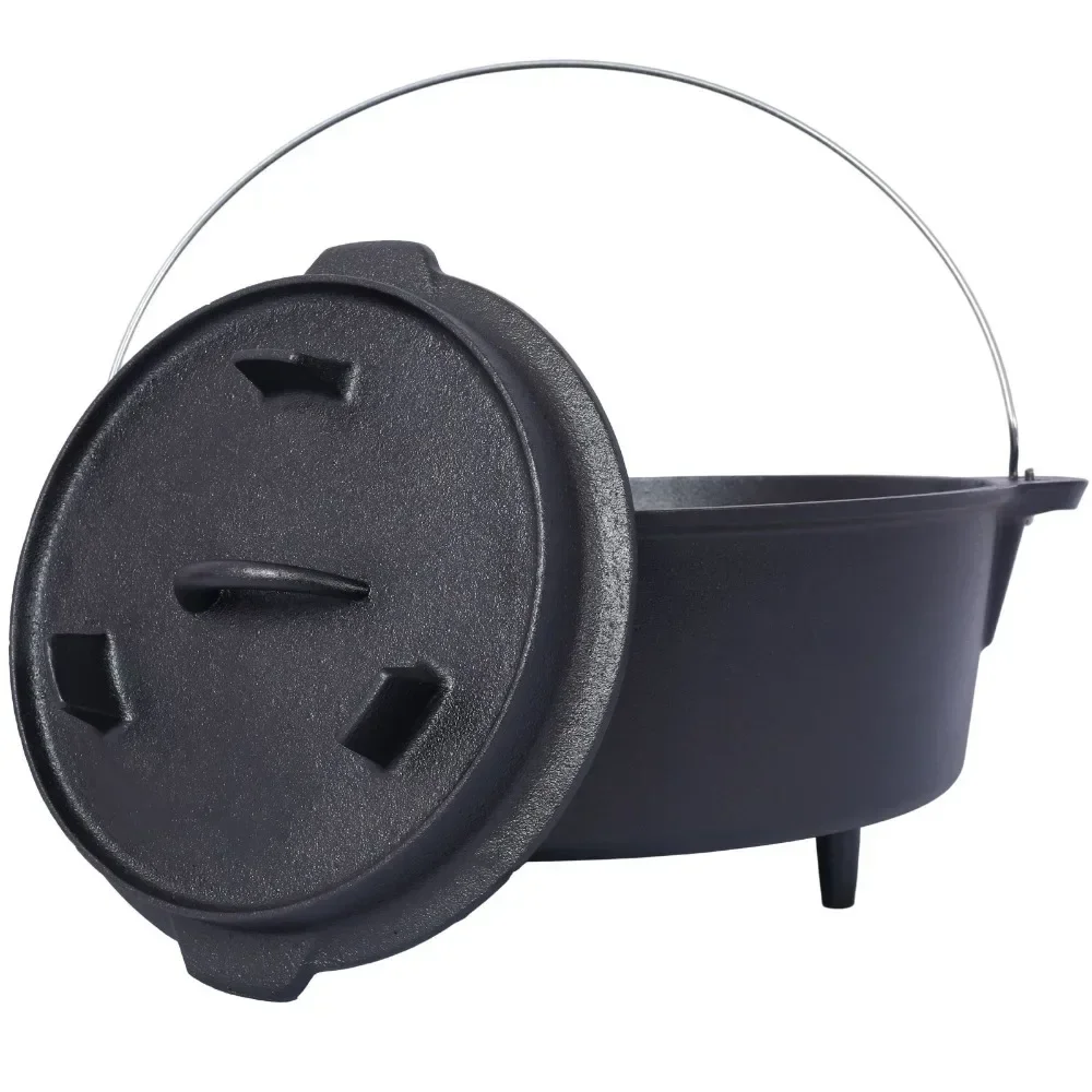 Vorgewählerter holländischer Ofen aus Gusseisen mit Pfanendeckel, tiefer Topf für Outdoor-Camping, zum Kochen, Grillen, Backen, Lagerfeuer