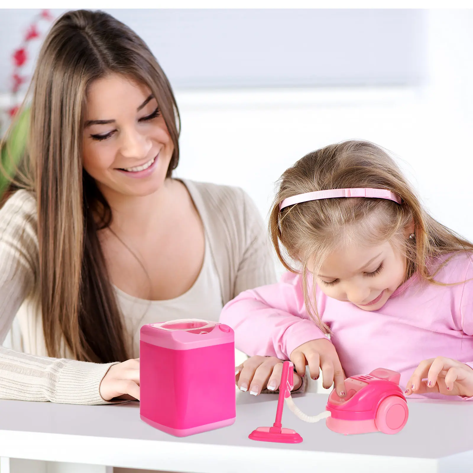 Mini Cleaning Appliance Toy Set for Kids Spinning Washing Machine Working Vacuum Cleaner Pretend Play Gift