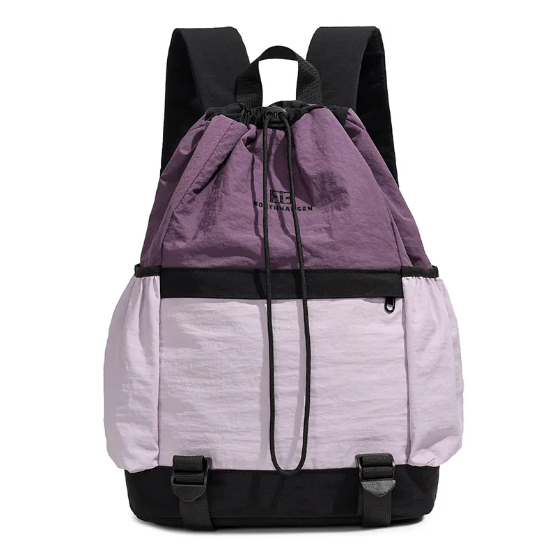 Waterproof nylon light backpack pull rope strap mouth schoolbag for boys and girls color large capacity travel backpack