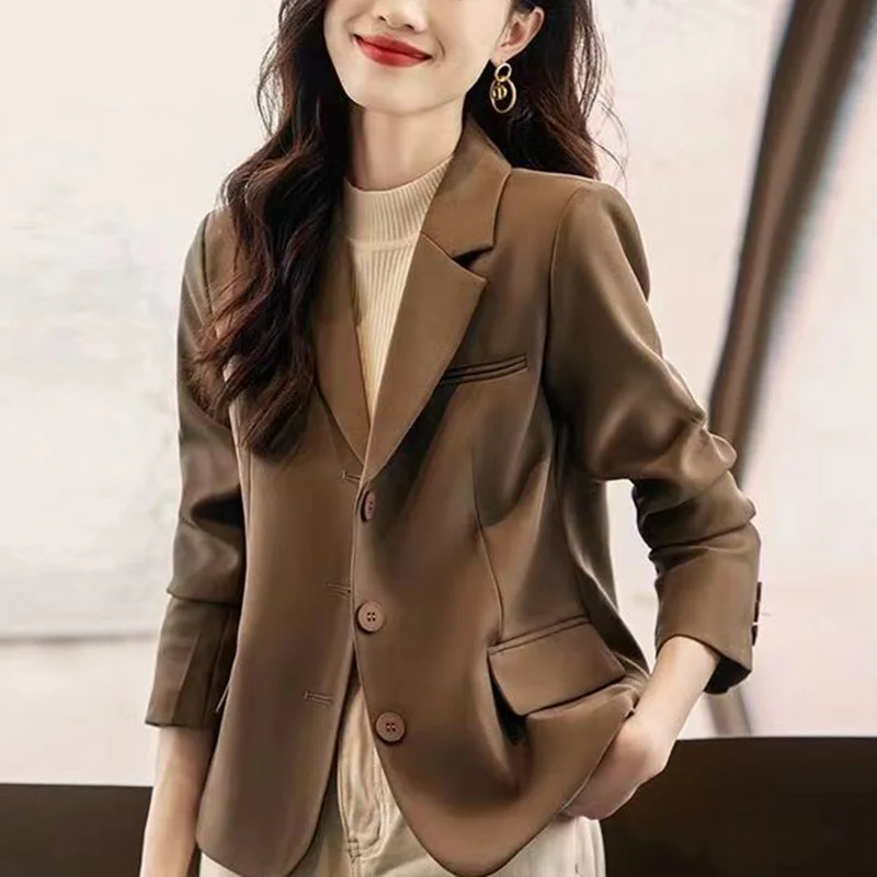 

Fashion Lapel Spliced Pockets Solid Color All-match Blazer Women Clothing 2023 Autumn New Casual Tops Loose Office Lady Blazers