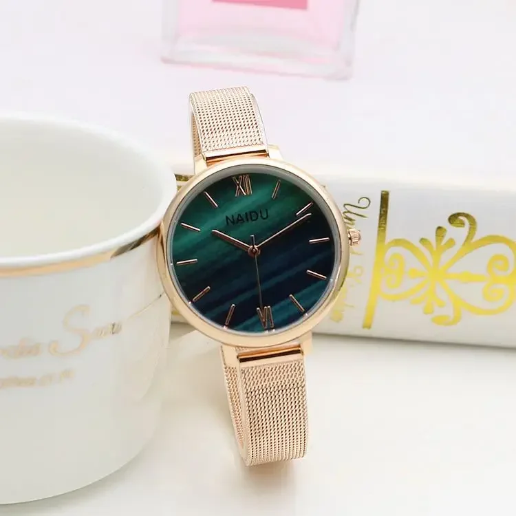 Reloj de pulsera de oro rosa con taladro de agua para mujer, joyería femenina, relojes de pulsera de cuarzo casuales con hora, moderno y elegante