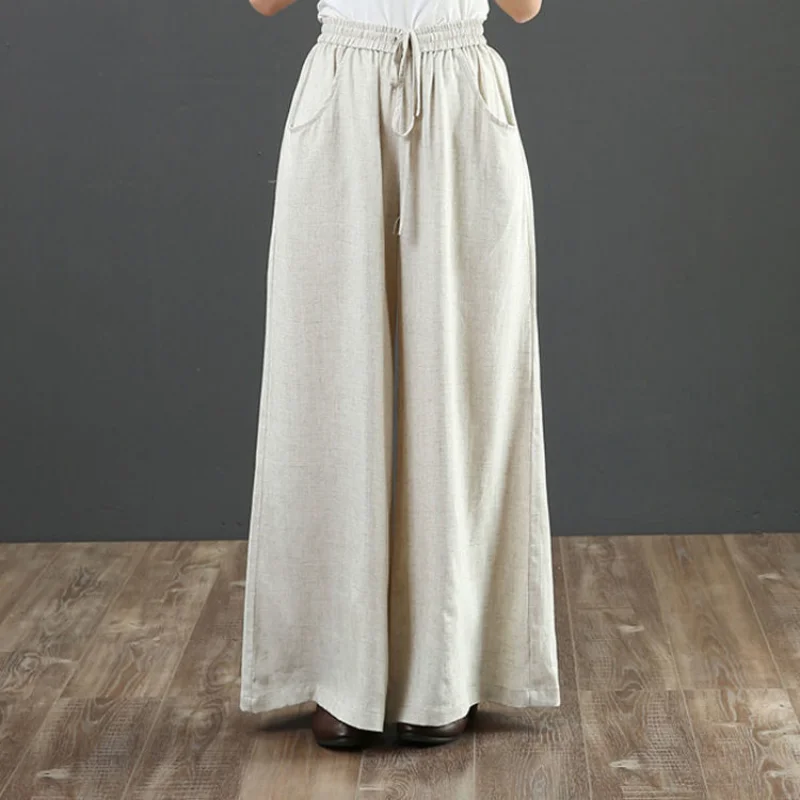 100 Points Cotton and Linen Wide-Leg Pants Loose Women's Pants  Summer Casual Pants Soft Draped Pants Cotton and Linen Trousers