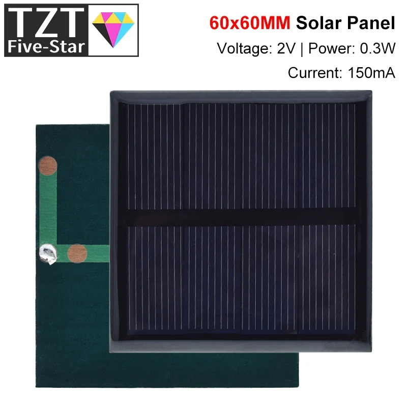 TZT 1/5pcs Solar Cell 2V 150mA 0.3W 60*60MM Solar System DIY For Battery Cell Phone Charge Polycrystalline Solar Panel