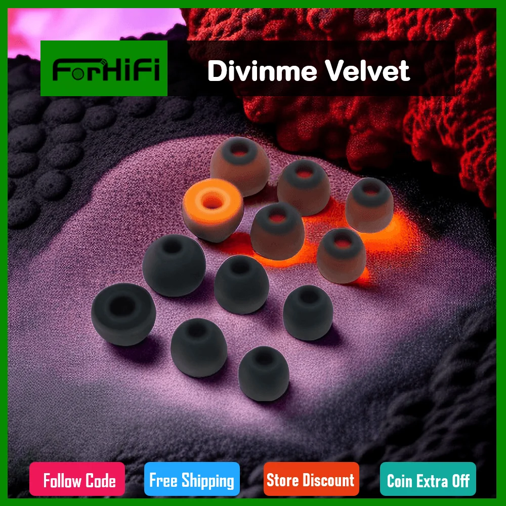 Divinme Velvet Earphone Eartips 4.5-6 Deeper Lower End Clearer Midrange,Professional Customized Silicone Sponge Ear Tips S/ M/ L