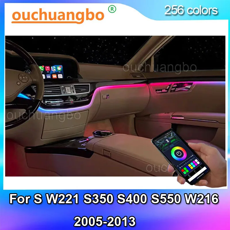 Ouchuangbo Oświetlenie Ambientowe do S W221 S350 S400 S550 W216 2005-2013 Atmosfera RGB Zestaw Lamp Ambientowych Podświetlenie Ambientowe