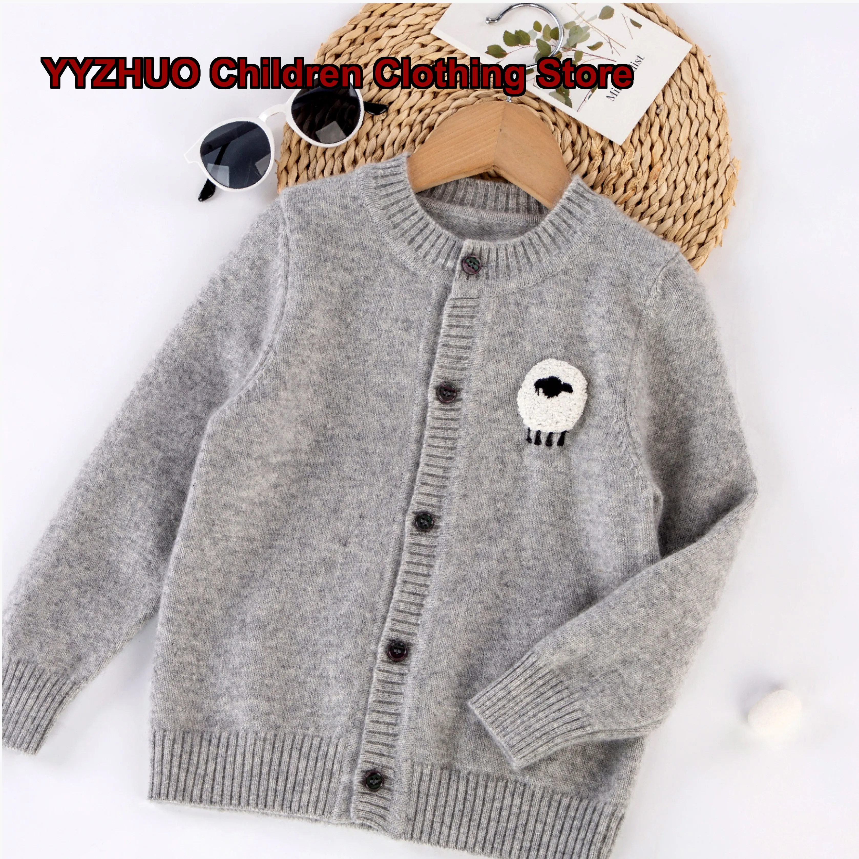 Kids Cashmere Cardigan Autumn Winter Cartoon Print Wool Coat for Baby Girls