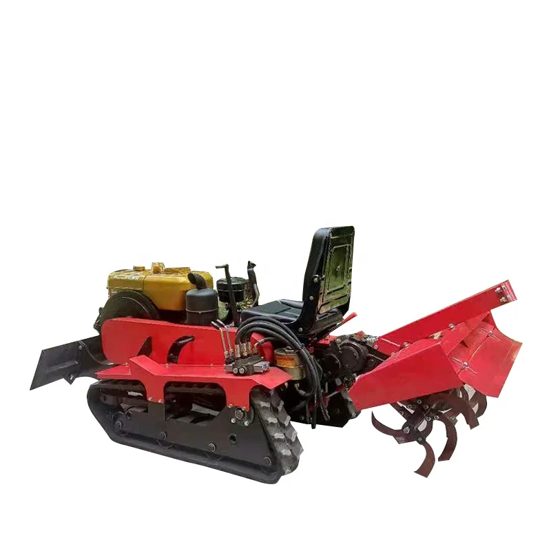 Mini Power Tiller Cultivator Tractor Rotary Plough Farm Orchard Hill Crawler Tractor Rotary Cultivate Plough Fertilizing Machine