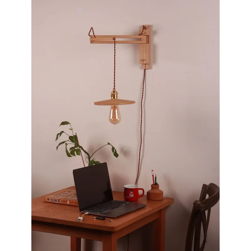 مصباح جداري قابل للطي من خشب الجوز الأسود لغرفة النوم بجانب السرير وغرفة المعيشة وديكور حائط الخلفية من الخشب الصلب #2