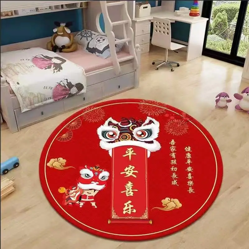 VIKAMA Baby First Birthday Family Gift Grab Week Carpet Circular Red Carpet Chinese Wind Draw Children Climb Chinese Floor Mat