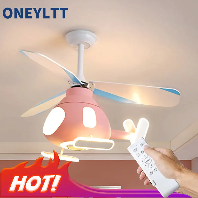 Helicopter Lamp Chandelier Children's Bedroom Blue Pink Ceiling Fan Aircraft Light Study Girls Boys Kids' Room Люстра Потолочная