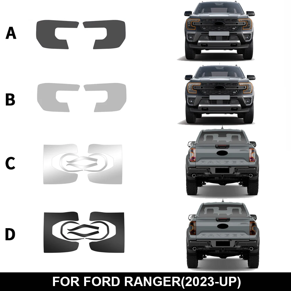 TPU For Ford Ranger T9 2023 2024 2025 2026 Smoke Black Headlight Film Rear taillights Protective Transparent Sticker Accessories