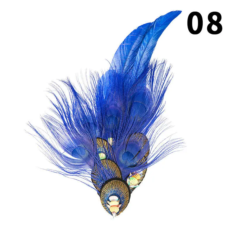 Copricapo lungo con piume di pavone per spettacoli di danza classica Fascia per capelli da principessa per ragazze Accessorio per feste in costume con copricapo flapper vintage