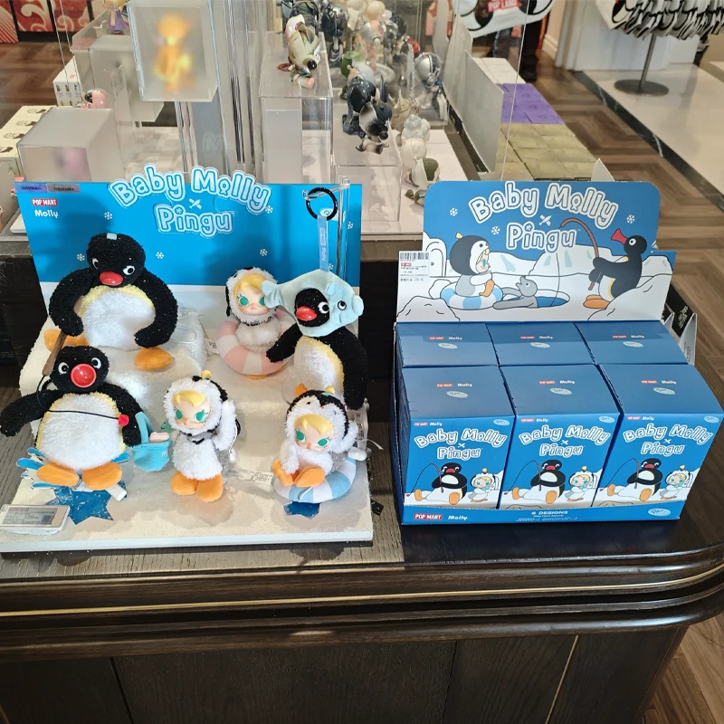 

Original Popmart Baby Molly × Pingu Happy Fishing Series Blind Box Action Figures Pendant Cute Doll Model Toys Surprise Gift
