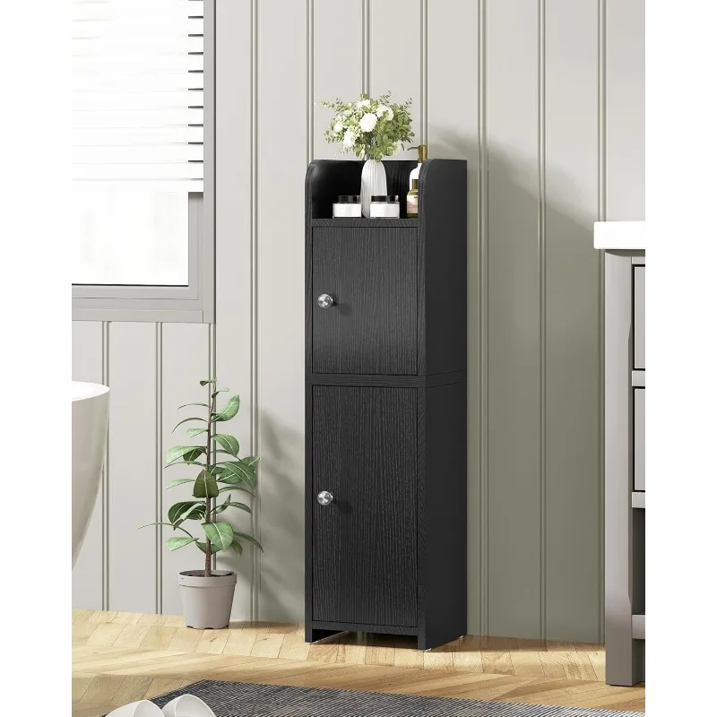 Small Bathroom Storage Cabinet, Narrow Cabinet with Doors and Adjustable Shelves, Corner Bathroom Cabinet, Bathroom