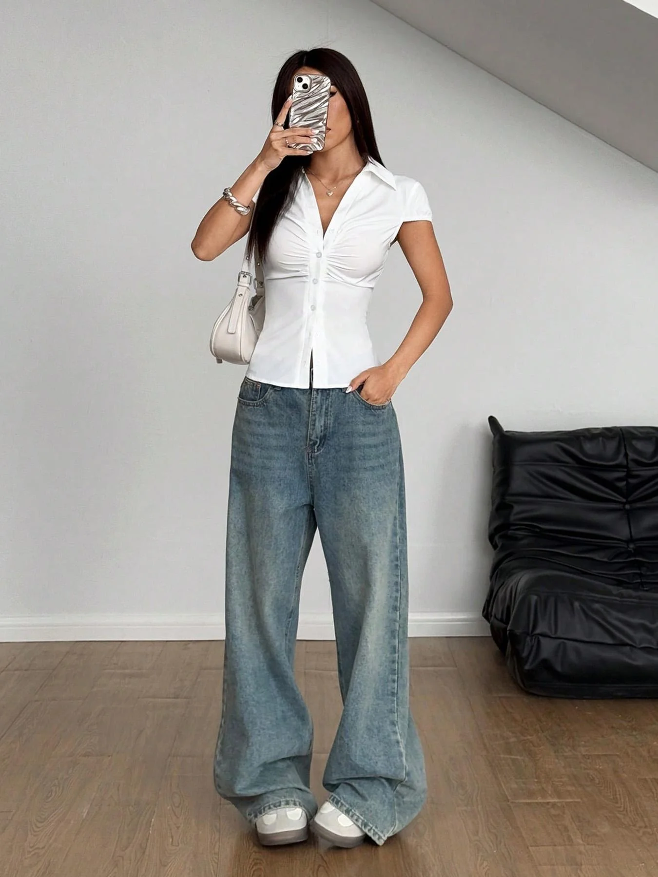 

Женская однотонная укороченная рубашка с изогнутым подолом, повседневный топ с короткими рукавами и воротником на лето, женская одежда для повседневной носки