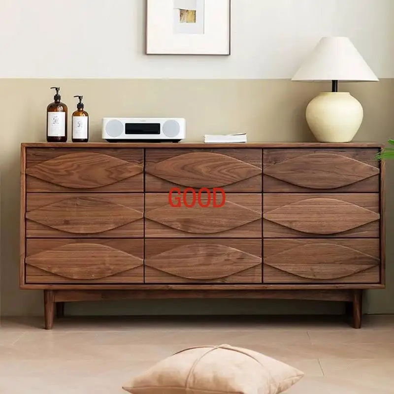 Black Walnut Japanese Style Storage Cabinet Bedroom Simple Bed Front Cabinet Living Room Storage Drawer