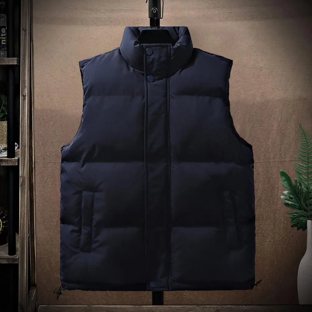 Men Thickened Vest Jacket Men's Winter Windproof Padded Vest with Stand Collar Zipper Closure Unisex Sleeveless Warm for Fall