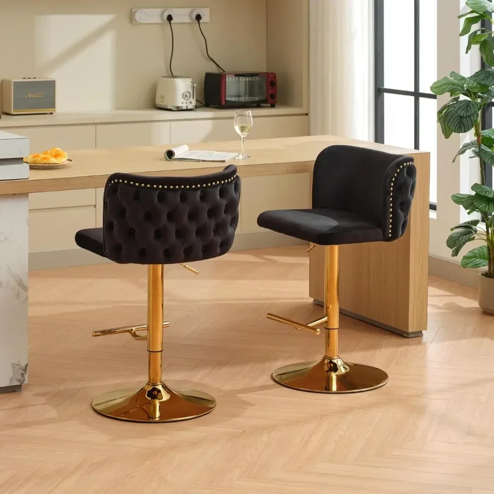 

Swivel with Gold-Plating Base,Velvet Upholstery, Ergonomic Seat and Back,Adjustable Height,2pcs for Home Pub,Gold- 2 Kitchen