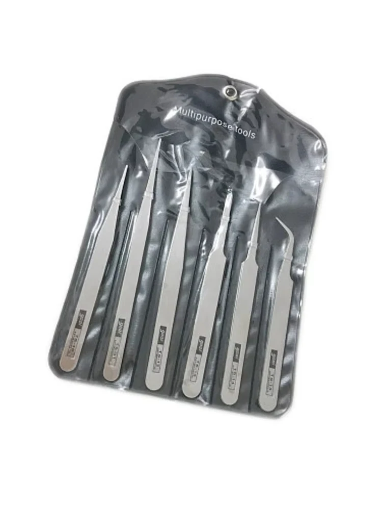 6Pcs/Set Stainless Steel Tweezers: Industrial Precision Repair Tool with Bent&Straight Tips, Ideal for Professional Repairs&DIY
