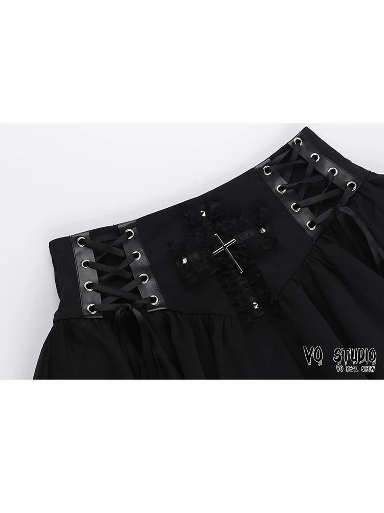 Verão feminino goblin núcleo cruz renda escura academia y2k mini saia harajuku japonês goth grunge cyber punk e-girl gyaru coquette
