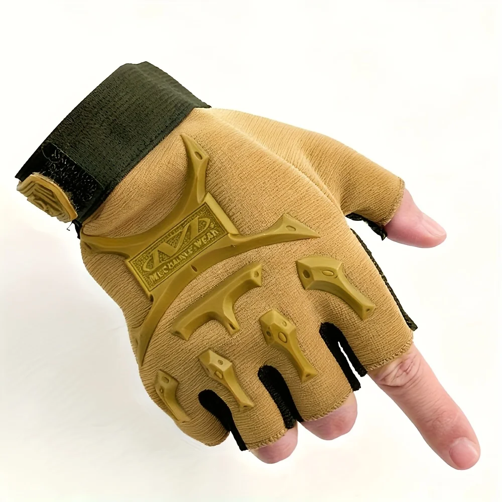 قفازات تكتيكية نصف اصبع للرجال، مقاومة للانزلاق والتآكل للتدريب على الرماية والصيد وركوب الدراجات والرياضات الخارجية #4