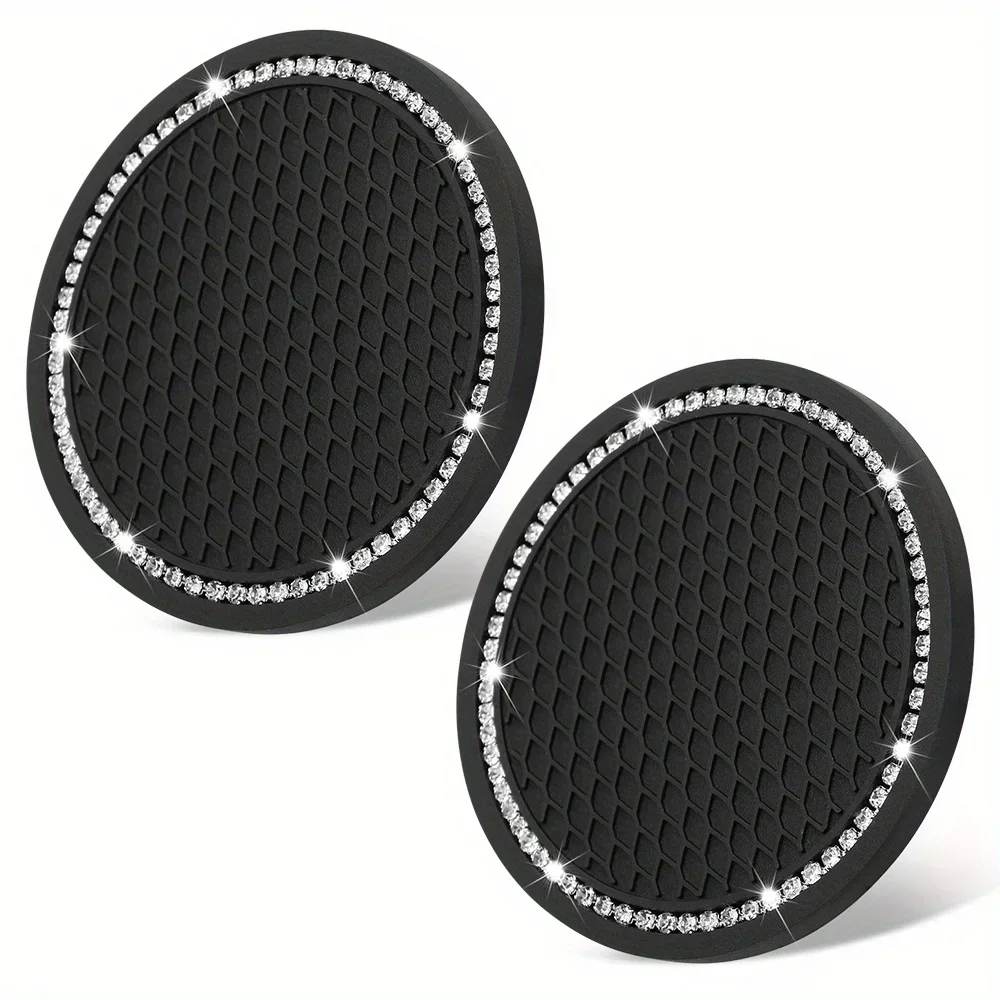 2pcs Bling Auto Car Cup Holder Insert Coasters Universal Vehicle Interior Accessories Anti Slip Crystal Cup Mat Holder view 3