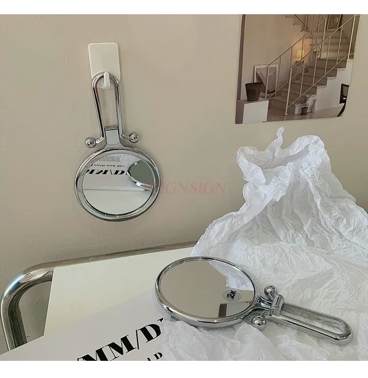 Small mirror portable household desktop handheld double-sided makeup mirror foldable makeup handle mirror