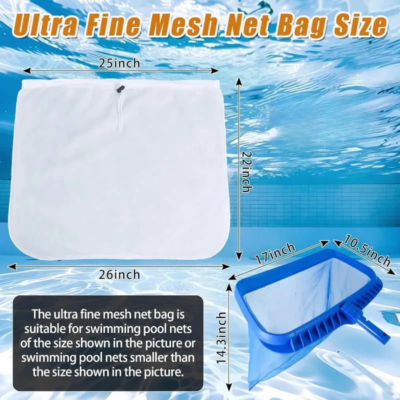 Fine Mesh Net Bag for Pool Skimmer Net Replacement Large Deep Nylon Leaf Rake Netting for Trapping Sand Pollen Tree Dust