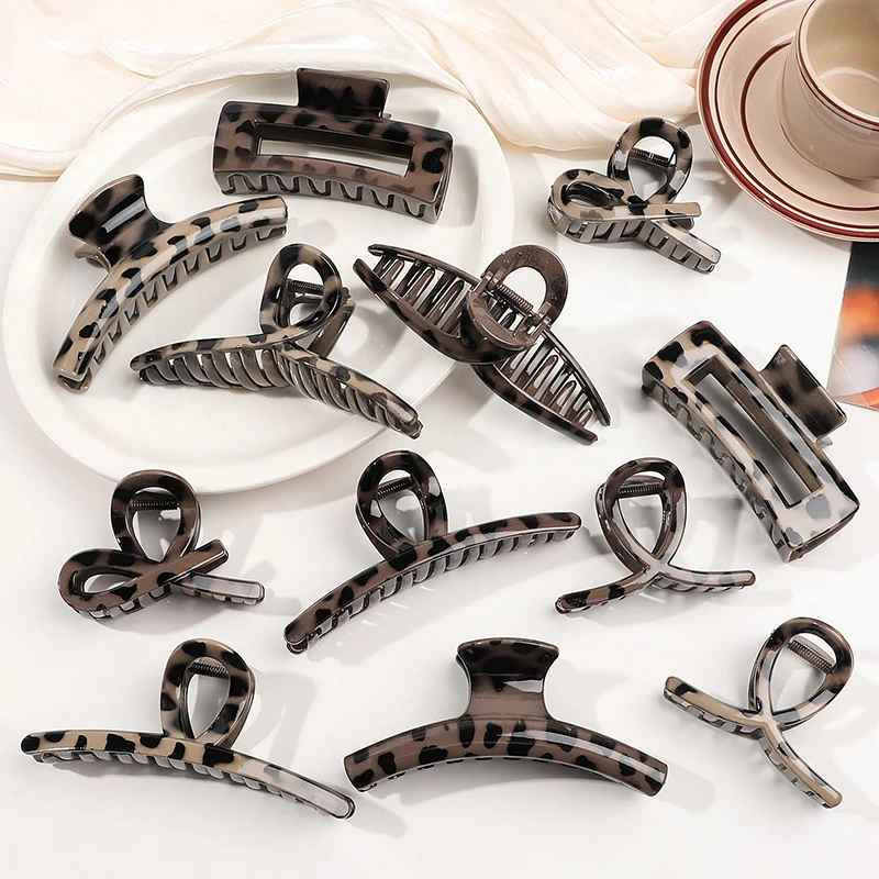 8-13cm Leopard Brown Hair Claw Clips Non-slip Big Square Matte for Women Girls Strong Hold Banana Clips Thick Thin Hairstyle