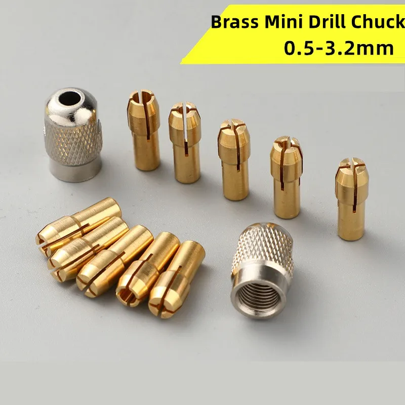 

0.5/0.8/1/1.6/1.8~3.2mm Brass Collet Mini Drill Chucks 4.2/4.8mm Shank for Dremel Rotary Tools+Mill Shaft Screw Cap Power Tools