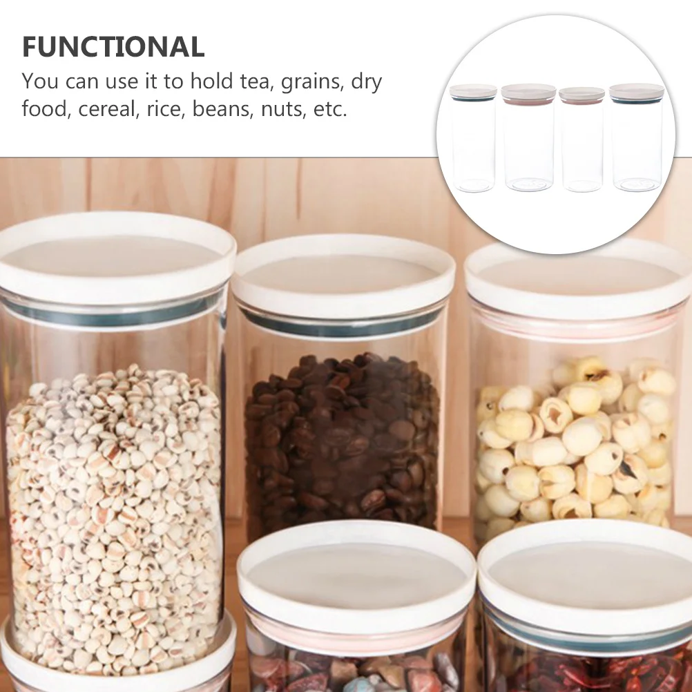 

4Pcs Food Storage Sealed Jars Plastic Containers Transparent Airtight Kitchen Storage Canisters for Tea Grains Snacks Nuts Rice