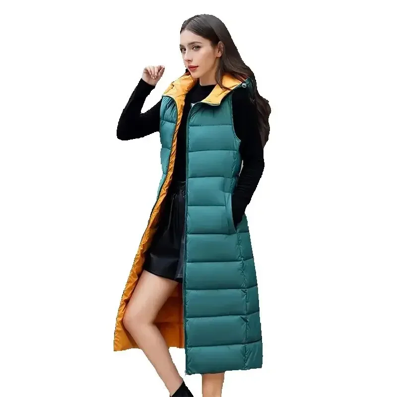 Pop New Vest Down Cotton-Padded Jacket Long Vest Women's Coat In Autumn And Winter Two-Sided Penetration Belt