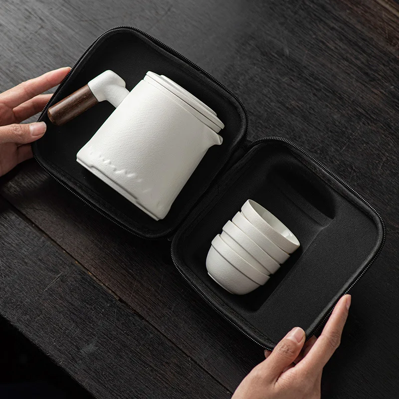 

Travel tea set full set of one pot three or four cup ceramic mug with filter high-end gift outdoor portable set