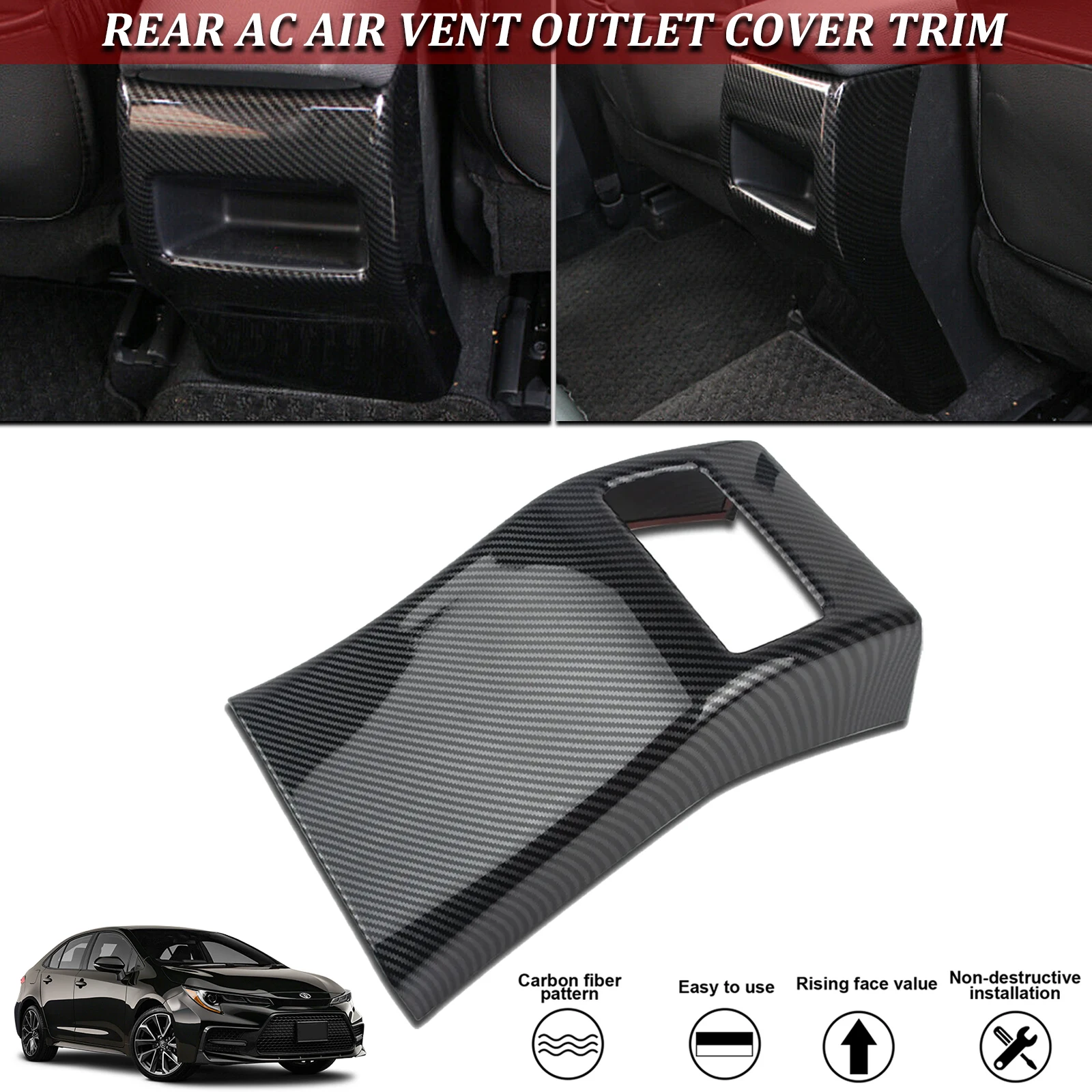 

Carbon Fiber Look Rear Air Conditioning Air Vent AC Panel Cover Back Seat Outlet Decor For Toyota Corolla 2020 2021 2022 2023