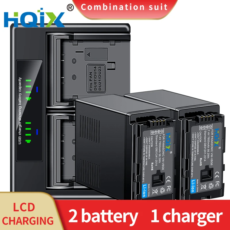 

HQIX for Panasoinc AG-HMC43MC HMC70U HMC71MC HMC73MC HMC83MC MC130MC HMC155 AC130AMC HMC151E Camera VW-VBG6 Dual Charger Battery