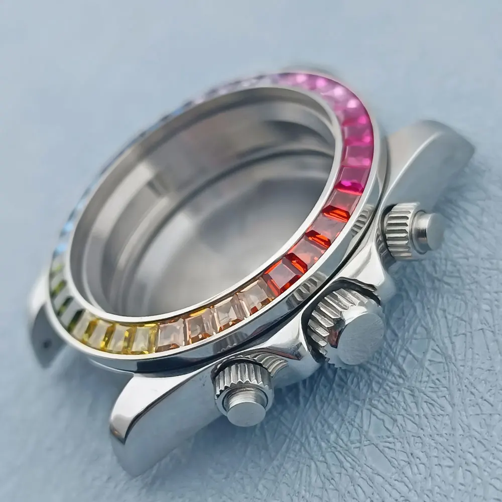 39.5mm Color Ring watch case 316L stainless steel sapphire Glass 10bar fit VK series 63 movement waterproof Panda watch dial