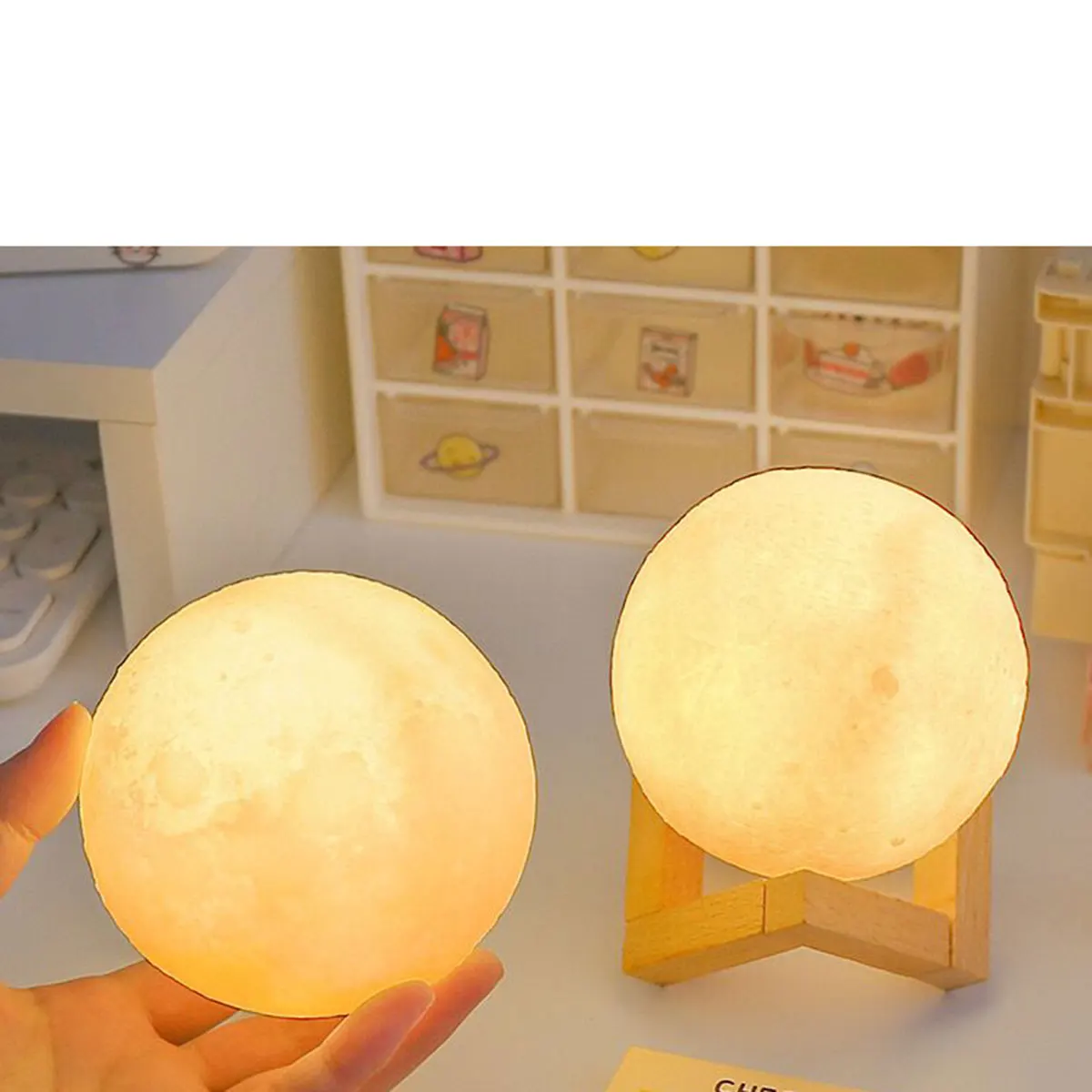 Creative Moon Night Camping Study Playmate Warm Room Decoration 8cm Moon Lamp Special Birthday Gift LED Recharging Night Light