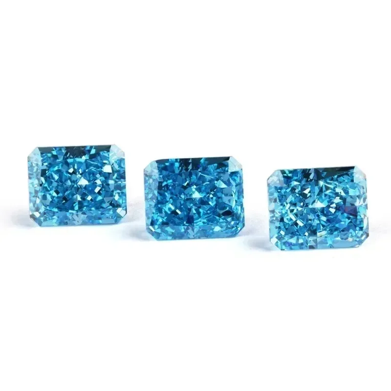 

Cubic Zirconia Radiant Shape Aquamarine Color 4k Crushed Ice Cut 5A Grade Charm Beads for Diy Jewelry Making Bracelet Materials